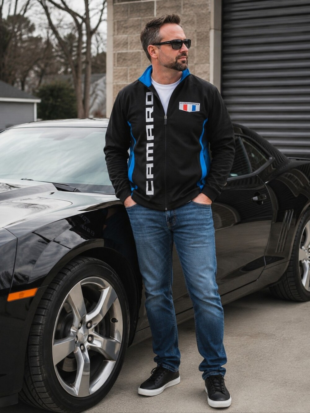 GM Chevrolet Camaro Black Blue Embroidered Softshell Jacket Men's Medium